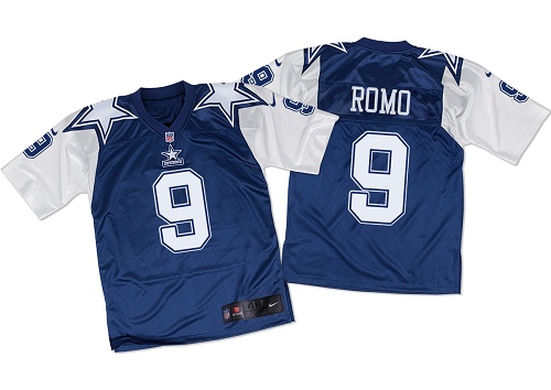 Men's Elite Tony Romo Nike Jersey Navy/White - #9 Throwback NFL Dallas Cowboys